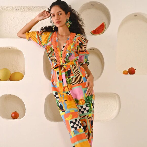 America & Beyond Pants - BARBARA PRINTED LACE JUMPSUIT